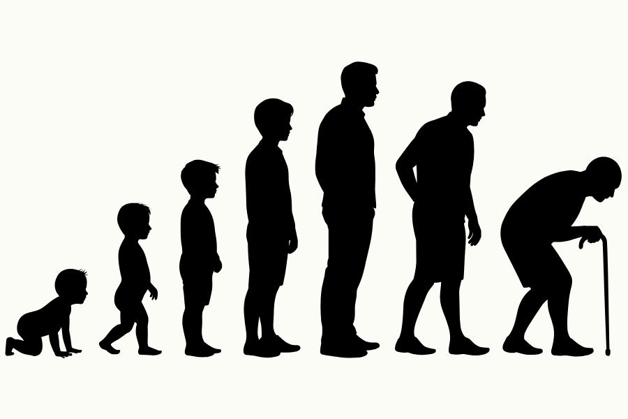 Plusieurs silhouettes du même homme d'enfant à vieux