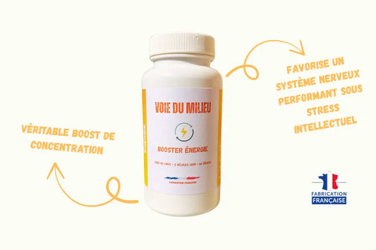 Photo du flacon des compléments alimentaire booster énergie de la marque voie du milieu
