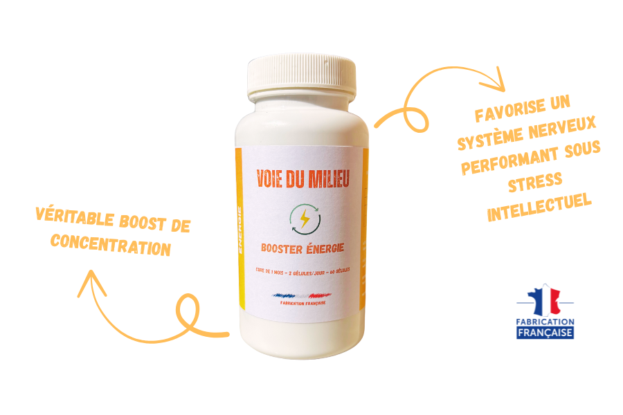 Photo du flacon des compléments alimentaire Booster énergie de la marque voie du milieu