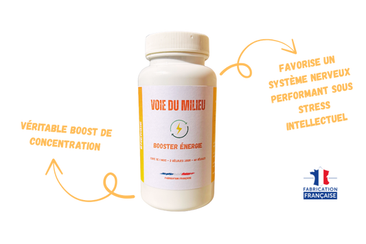 Photo du flacon des compléments alimentaire Booster énergie de la marque voie du milieu
