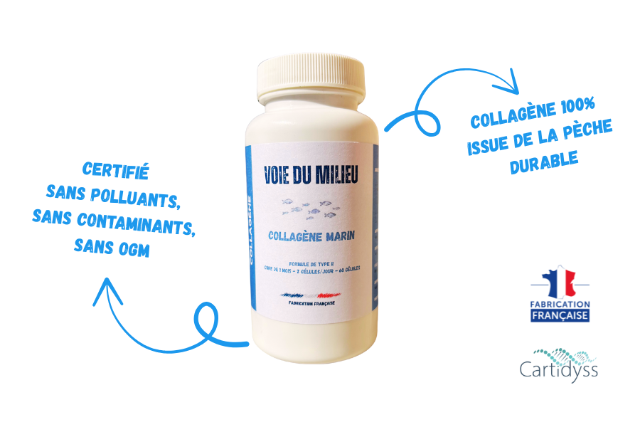 Photo du flacon des compléments alimentaire collagène marin de la marque voie du milieu