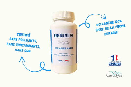 Photo du flacon des compléments alimentaire collagène marin de la marque voie du milieu